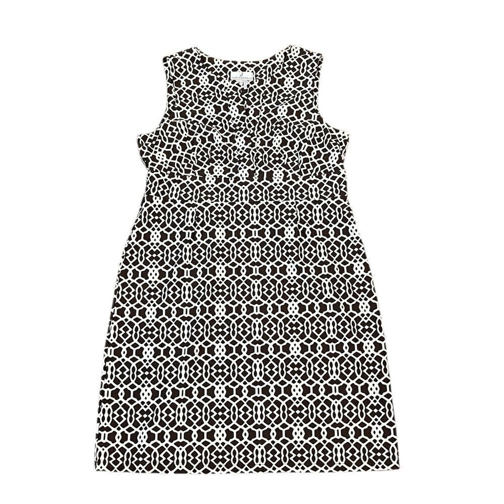 J. McLaughlin Brown and White Patterned Sleeveless Sheath Dress, Size‎ L